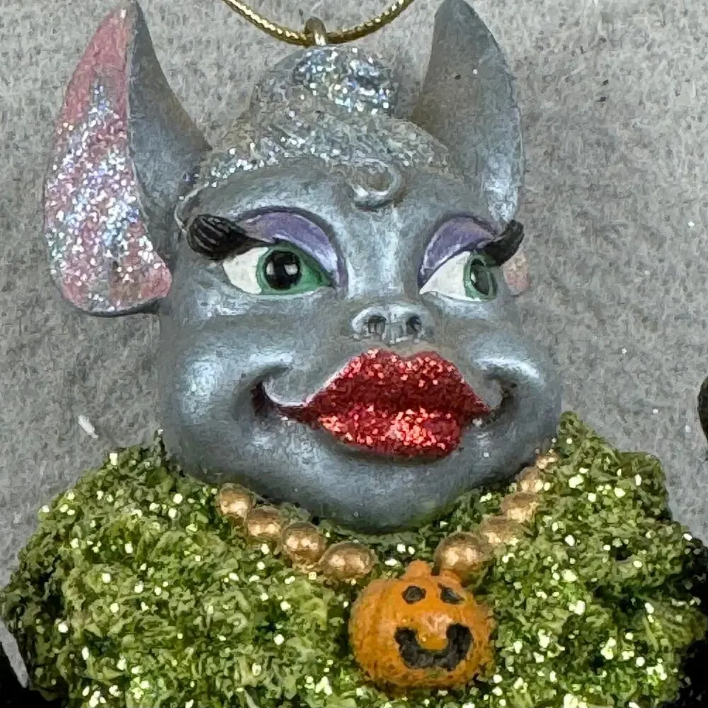 December Diamonds Vanessa Bat Ornament 2003 Gothic Halloween Repaired Wing VTG